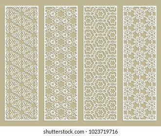 Decorative geometric line borders with repeating texture. Tribal ethnic arabic, indian, turkish ornament, bookmarks templates set. Isolated design elements. Stylized lace patterns collection