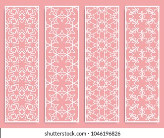 Decorative geometric line borders with repeating texture. Tribal ethnic arabic, indian, turkish ornament, bookmarks templates set. Isolated design elements. Stylized lace patterns collection