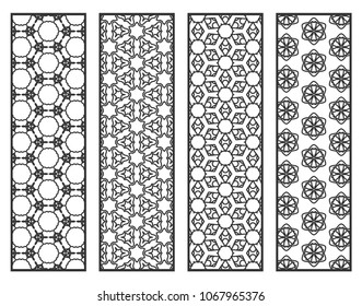 Decorative geometric line borders with repeating texture. Tribal ethnic arabic, indian, turkish ornament, bookmarks templates set. Isolated design elements. Stylized lace patterns collection