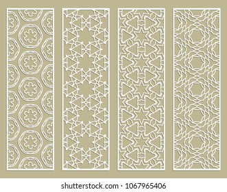 Decorative geometric line borders with repeating texture. Tribal ethnic arabic, indian, turkish ornament, bookmarks templates set. Isolated design elements. Stylized lace patterns collection