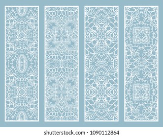 Decorative geometric line borders with repeating texture. Tribal ethnic arabic, indian, turkish ornament, bookmarks templates set. Isolated design elements. Stylized lace patterns collection
