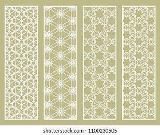 Decorative geometric line borders with repeating texture. Tribal ethnic arabic, indian, turkish ornament, bookmarks templates set. Isolated design elements. Stylized lace patterns collection