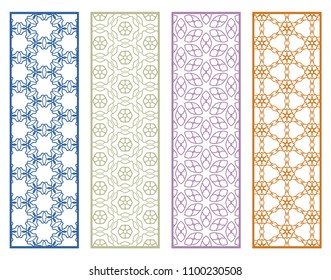 Decorative geometric line borders with repeating texture. Tribal ethnic arabic, indian, turkish ornament, bookmarks templates set. Isolated design elements. Stylized lace patterns collection