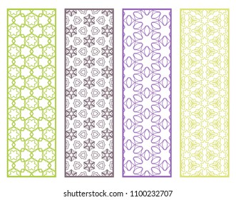 Decorative geometric line borders with repeating texture. Tribal ethnic arabic, indian, turkish ornament, bookmarks templates set. Isolated design elements. Stylized lace patterns collection
