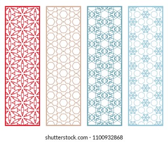 Decorative geometric line borders with repeating texture. Tribal ethnic arabic, indian, turkish ornament, bookmarks templates set. Isolated design elements. Stylized lace patterns collection