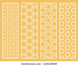 Decorative geometric line borders with repeating texture. Tribal ethnic arabic, indian, turkish ornament, bookmarks templates set. Isolated design elements. Stylized lace patterns collection