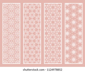 Decorative geometric line borders with repeating texture. Tribal ethnic arabic, indian, turkish ornament, bookmarks templates set. Isolated design elements. Stylized lace patterns collection