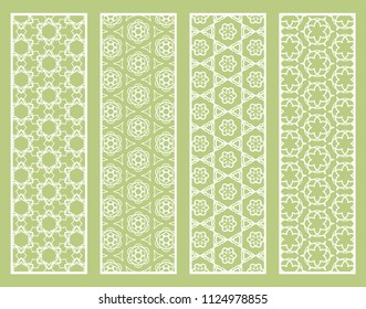 Decorative geometric line borders with repeating texture. Tribal ethnic arabic, indian, turkish ornament, bookmarks templates set. Isolated design elements. Stylized lace patterns collection