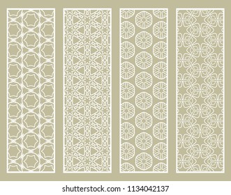 Decorative geometric line borders with repeating texture. Tribal ethnic arabic, indian, turkish ornament, bookmarks templates set. Isolated design elements. Stylized lace patterns collection