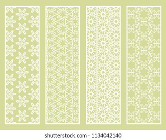 Decorative geometric line borders with repeating texture. Tribal ethnic arabic, indian, turkish ornament, bookmarks templates set. Isolated design elements. Stylized lace patterns collection