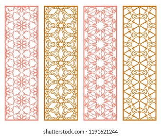 Decorative geometric line borders with repeating texture. Tribal ethnic arabic, indian, turkish ornament, bookmarks templates set. Isolated design elements. Stylized lace patterns collection