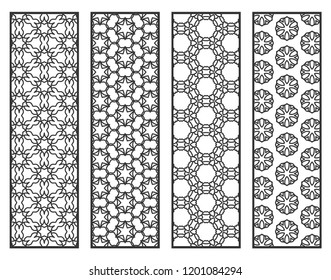 Decorative geometric line borders with repeating texture. Tribal ethnic arabic, indian, turkish ornament, bookmarks templates set. Isolated design elements. Stylized lace patterns collection