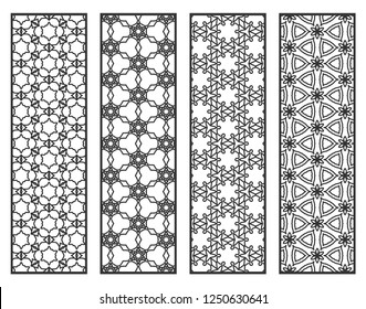 Decorative geometric line borders with repeating texture. Tribal ethnic arabic, indian, turkish ornament, bookmarks templates set. Isolated design elements. Stylized lace patterns collection