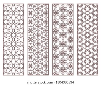 Decorative geometric line borders with repeating texture. Tribal ethnic arabic, indian, turkish ornament, bookmarks templates set. Isolated design elements. Stylized lace patterns collection