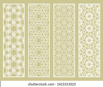 Decorative geometric line borders with repeating texture. Tribal ethnic arabic, indian, turkish ornament, bookmarks templates set. Isolated design elements. Stylized lace patterns collection