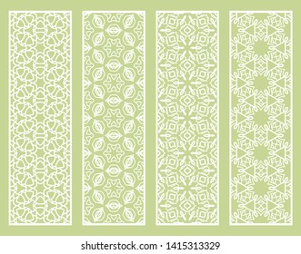 Decorative geometric line borders with repeating texture. Tribal ethnic arabic, indian, turkish ornament, bookmarks templates set. Isolated design elements. Stylized lace patterns collection