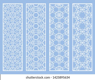 Decorative geometric line borders with repeating texture. Tribal ethnic arabic, indian, turkish ornament, bookmarks templates set. Isolated design elements. Stylized lace patterns collection