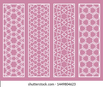 Decorative geometric line borders with repeating texture. Tribal ethnic arabic, indian, turkish ornament, bookmarks templates set. Isolated design elements. Stylized lace patterns collection