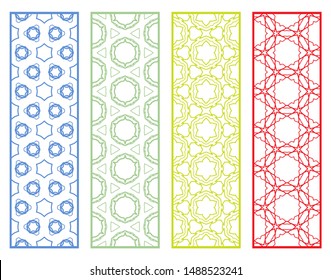 Decorative geometric line borders with repeating texture. Tribal ethnic arabic, indian, turkish ornament, bookmarks templates set. Isolated design elements. Stylized lace patterns collection