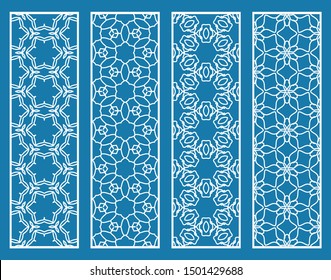 Decorative geometric line borders with repeating texture. Tribal ethnic arabic, indian, turkish ornament, bookmarks templates set. Isolated design elements. Stylized lace patterns collection