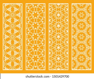 Decorative geometric line borders with repeating texture. Tribal ethnic arabic, indian, turkish ornament, bookmarks templates set. Isolated design elements. Stylized lace patterns collection