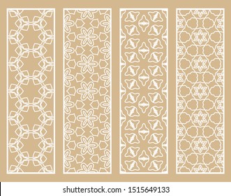 Decorative geometric line borders with repeating texture. Tribal ethnic arabic, indian, turkish ornament, bookmarks templates set. Isolated design elements. Stylized lace patterns collection