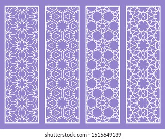 Decorative geometric line borders with repeating texture. Tribal ethnic arabic, indian, turkish ornament, bookmarks templates set. Isolated design elements. Stylized lace patterns collection