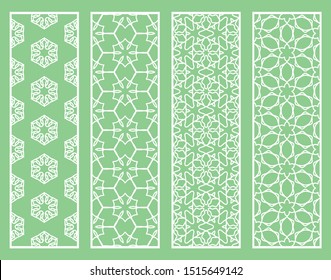 Decorative geometric line borders with repeating texture. Tribal ethnic arabic, indian, turkish ornament, bookmarks templates set. Isolated design elements. Stylized lace patterns collection