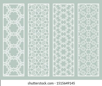 Decorative geometric line borders with repeating texture. Tribal ethnic arabic, indian, turkish ornament, bookmarks templates set. Isolated design elements. Stylized lace patterns collection