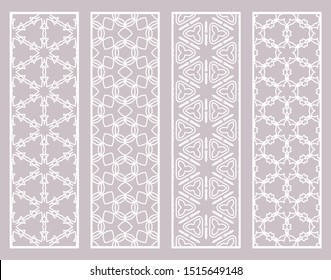 Decorative geometric line borders with repeating texture. Tribal ethnic arabic, indian, turkish ornament, bookmarks templates set. Isolated design elements. Stylized lace patterns collection