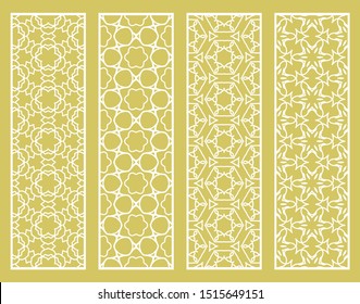 Decorative geometric line borders with repeating texture. Tribal ethnic arabic, indian, turkish ornament, bookmarks templates set. Isolated design elements. Stylized lace patterns collection