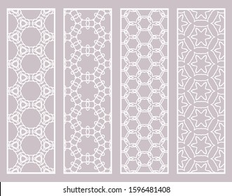 Decorative geometric line borders with repeating texture. Tribal ethnic arabic, indian, turkish ornament, bookmarks templates set. Isolated design elements. Stylized lace patterns collection