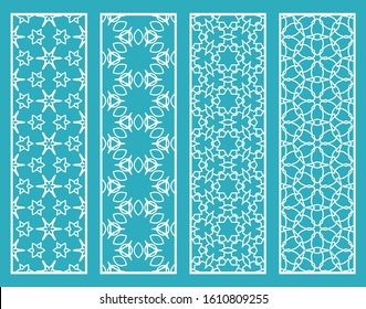 Decorative geometric line borders with repeating texture. Tribal ethnic arabic, indian, turkish ornament, bookmarks templates set. Isolated design elements. Stylized lace patterns collection