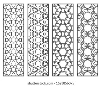 Decorative geometric line borders with repeating texture. Tribal ethnic arabic, indian, turkish ornament, bookmarks templates set. Isolated design elements. Stylized lace patterns collection
