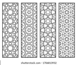 Bordes de líneas geométricas decorativos con textura extensible. Ornamento tribal étnico árabe, indio, turco, plantillas de marcadores establecidas. Elementos de diseño aislados. Colección de patrones de encaje negro estilizada