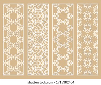 Decorative geometric line borders with repeating texture. Tribal ethnic arabic, indian, turkish ornament, bookmarks templates set. Isolated design elements. Stylized lace patterns collection