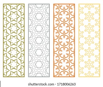 Bordes de líneas geométricas decorativos con textura extensible. Ornamento tribal étnico árabe, indio, turco, plantillas de marcadores establecidas. Elementos de diseño aislados. Colección de patrones de encaje estilizado