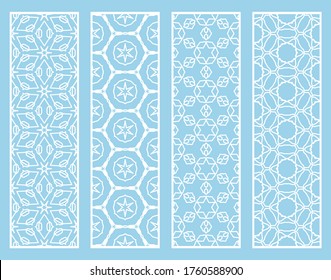 Decorative geometric line borders with repeating texture. Tribal ethnic arabic, indian, turkish ornament, bookmarks templates set. Isolated design elements. Stylized lace patterns collection