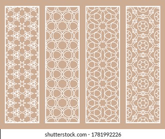 Decorative geometric line borders with repeating texture. Tribal ethnic arabic, indian, turkish ornament, bookmarks templates set. Isolated design elements. Stylized lace patterns collection