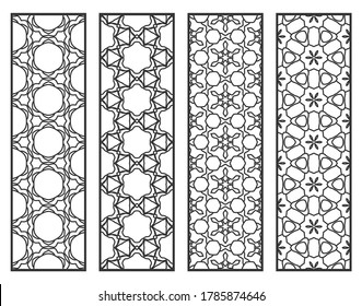 Dekorative geometrische Linienränder mit sich wiederholender Textur. Ethnische arabische Stämme, Indianer, türkische Ornamente, Lesezeichen-Vorlagen. Einzige Design-Elemente. Kollektion stilvoller Spitzen-Muster