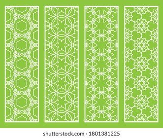 Decorative geometric line borders with repeating texture. Tribal ethnic arabic, indian, turkish ornament, bookmarks templates set. Isolated design elements. Stylized lace patterns collection