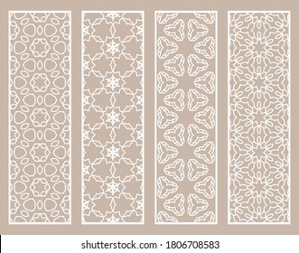 Decorative geometric line borders with repeating texture. Tribal ethnic arabic, indian, turkish ornament, bookmarks templates set. Isolated design elements. Stylized lace patterns collection