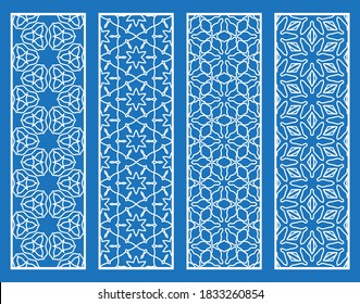 Decorative geometric line borders with repeating texture. Tribal ethnic arabic, indian, turkish ornament, bookmarks templates set. Isolated design elements. Stylized lace patterns collection
