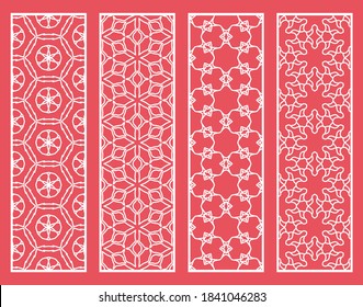 Dekorative geometrische Linienränder mit sich wiederholender Textur. Ethnische arabische Stämme, Indianer, türkische Ornamente, Lesezeichen-Vorlagen. Einzige Design-Elemente. Kollektion stilvoller Spitzen-Muster
