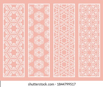 Dekorative geometrische Linienränder mit sich wiederholender Textur. Ethnische arabische Stämme, Indianer, türkische Ornamente, Lesezeichen-Vorlagen. Einzige Design-Elemente. Kollektion stilvoller Spitzen-Muster