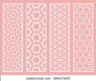Decorative geometric line borders with repeating texture. Tribal ethnic arabic, indian, turkish ornament, bookmarks templates set. Isolated design elements. Stylized lace patterns collection