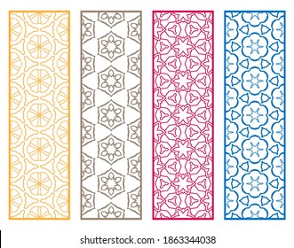 Bordes de línea geométrica decorativos con textura extensible. Ornamento tribal étnico árabe, indio, turco, plantillas de marcadores establecidas. Elementos de diseño aislados. Colección de patrones de encaje estilizados