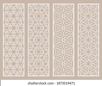 Decorative geometric line borders with repeating texture. Tribal ethnic arabic, indian, turkish ornament, bookmarks templates set. Isolated design elements. Stylized lace patterns collection