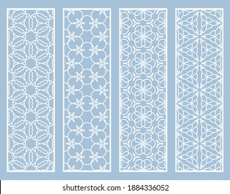 Decorative geometric line borders with repeating texture. Tribal ethnic arabic, indian, turkish ornament, bookmarks templates set. Isolated design elements. Stylized lace patterns collection
