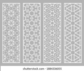 Decorative geometric line borders with repeating texture. Tribal ethnic arabic, indian, turkish ornament, bookmarks templates set. Isolated design elements. Stylized lace patterns collection